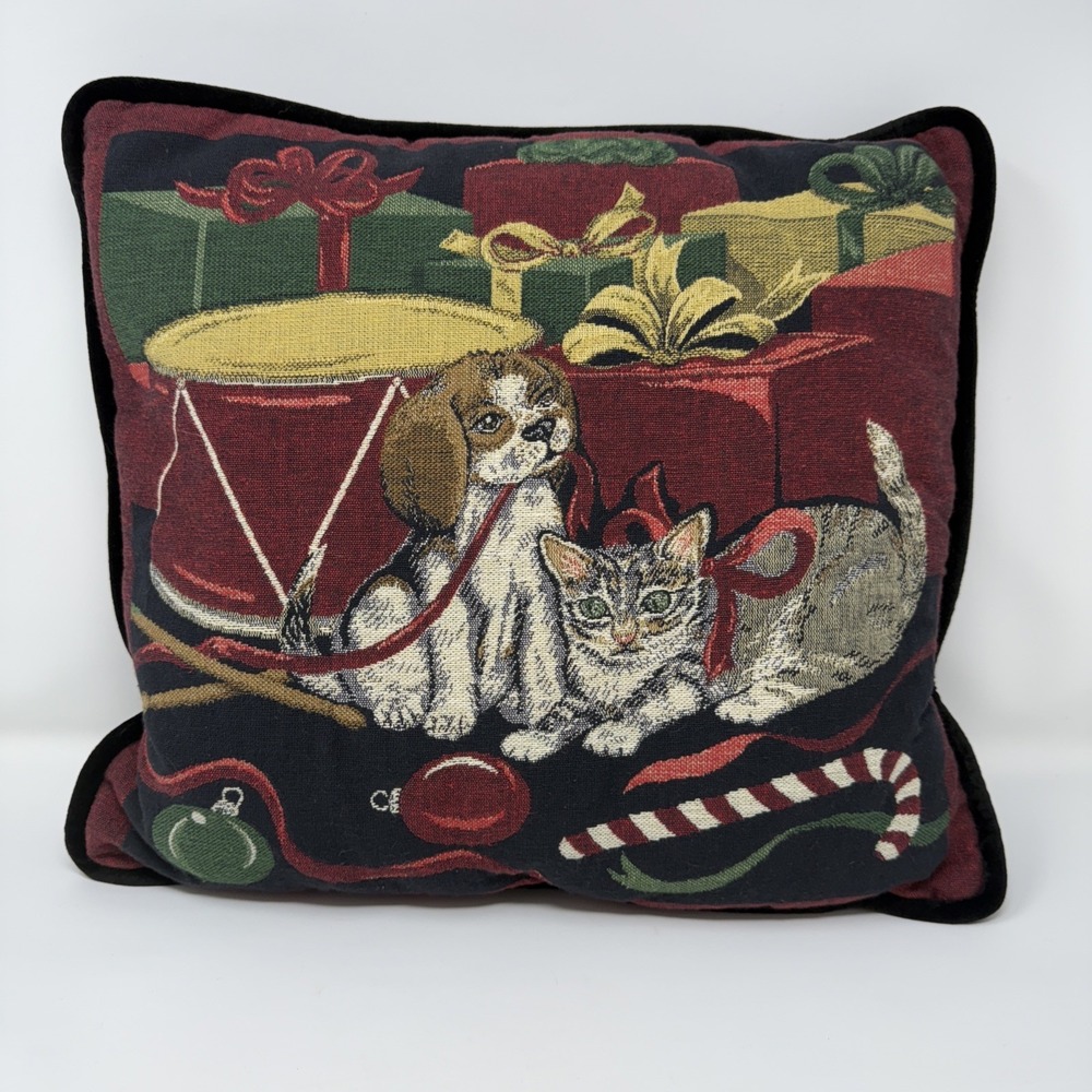 Christmas Puppy Dog Kitten Cat Tapestry Sofa Throw Pillow